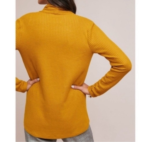 Anthropologie Akemi + Kim Mustard Yellow Long Sleeve Shirt Top Wrap Sweater XS - Picture 2 of 10